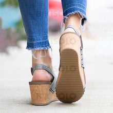 Charger l'image dans la galerie, Femmes Pu Talon Compensé Sandales Compensée À Bout Ouvert Avec Autres Chaussures