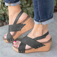 Charger l'image dans la galerie, Femmes Pu Talon Compensé Sandales Compensée À Bout Ouvert Avec Autres Chaussures