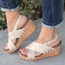 Charger l'image dans la galerie, Femmes Pu Talon Compensé Sandales Compensée À Bout Ouvert Avec Autres Chaussures