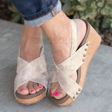 Charger l'image dans la galerie, Femmes Pu Talon Compensé Sandales Compensée À Bout Ouvert Avec Autres Chaussures