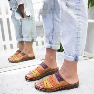 Femmes Pu Talon Compensé Sandales Compensée À Bout Ouvert Chaussons Avec Ouvertes Chaussures