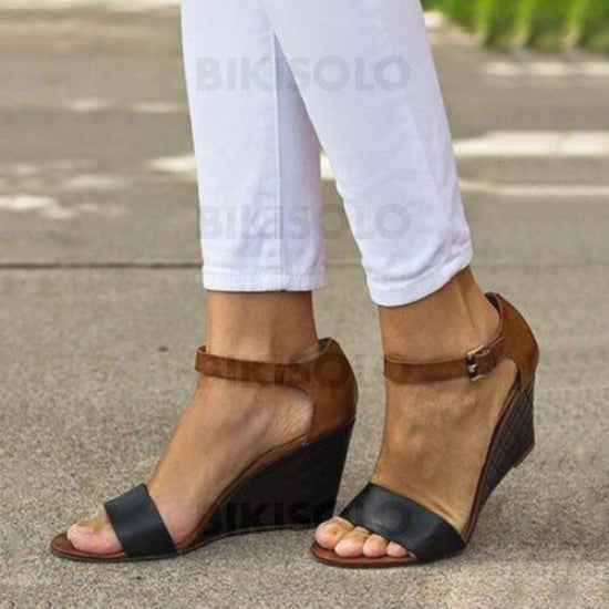 Femmes Pu Talon Compensé Sandales Compensée Avec Boucle Chaussures