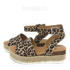 Femmes Pu Talon Compensé Sandales Compensée Avec La Copie Animale Chaussures