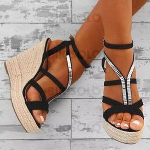 Femmes Pu Talon Compensé Sandales Plateforme Compensée À Bout Ouvert Avec Autres Chaussures