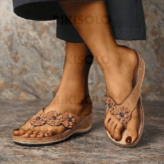 Femmes Pu Talon Compensé Sandales Tongs Chaussons Avec Une Fleur Chaussures