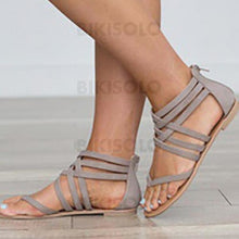 Charger l&#39;image dans la galerie, Femmes Pu Talon Plat Sandales À Bout Ouvert Avec Élastique Chaussures