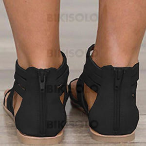 Femmes Pu Talon Plat Sandales À Bout Ouvert Avec Élastique Chaussures