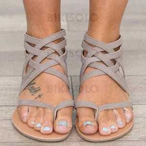 Femmes Pu Talon Plat Sandales À Bout Ouvert Avec Élastique Chaussures