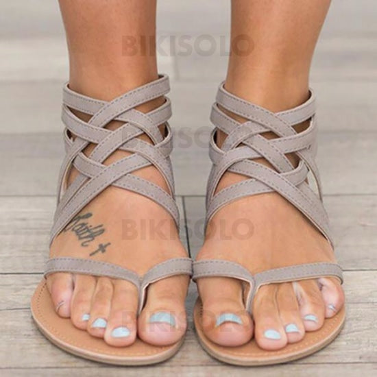 Femmes Pu Talon Plat Sandales À Bout Ouvert Avec Élastique Chaussures