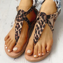 Charger l&#39;image dans la galerie, Femmes Pu Talon Plat Sandales À Bout Ouvert Avec Rivet Boucle La Copie Animale Chaussures
