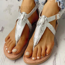 Charger l&#39;image dans la galerie, Femmes Pu Talon Plat Sandales À Bout Ouvert Avec Rivet Boucle La Copie Animale Chaussures