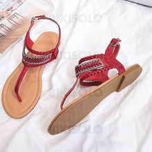 Charger l'image dans la galerie, Femmes Pu Talon Plat Sandales À Bout Ouvert Avec Strass Boucle Chaussures