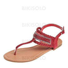 Charger l'image dans la galerie, Femmes Pu Talon Plat Sandales À Bout Ouvert Avec Strass Boucle Chaussures