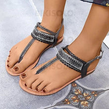 Charger l'image dans la galerie, Femmes Pu Talon Plat Sandales À Bout Ouvert Avec Strass Boucle Chaussures