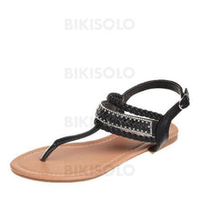 Charger l'image dans la galerie, Femmes Pu Talon Plat Sandales À Bout Ouvert Avec Strass Boucle Chaussures
