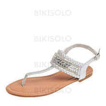 Charger l'image dans la galerie, Femmes Pu Talon Plat Sandales À Bout Ouvert Avec Strass Boucle Chaussures