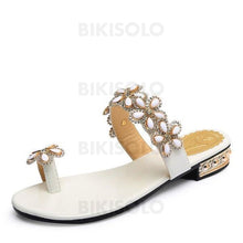 Charger l'image dans la galerie, Femmes Pu Talon Plat Sandales À Bout Ouvert Avec Strass Chaussures