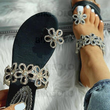 Charger l'image dans la galerie, Femmes Pu Talon Plat Sandales À Bout Ouvert Avec Strass Chaussures