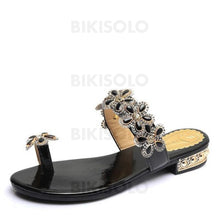 Charger l'image dans la galerie, Femmes Pu Talon Plat Sandales À Bout Ouvert Avec Strass Chaussures