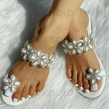 Charger l'image dans la galerie, Femmes Pu Talon Plat Sandales À Bout Ouvert Avec Strass Chaussures