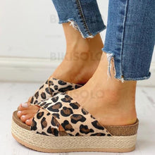 Charger l&#39;image dans la galerie, Femmes Pu Talon Plat Sandales À Bout Ouvert Chaussons Avec La Copie Animale Chaussures