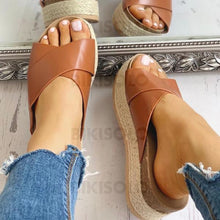 Charger l&#39;image dans la galerie, Femmes Pu Talon Plat Sandales À Bout Ouvert Chaussons Avec La Copie Animale Chaussures