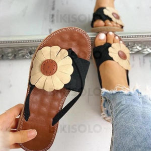 Femmes Pu Talon Plat Sandales Chaussons Avec Une Fleur Chaussures