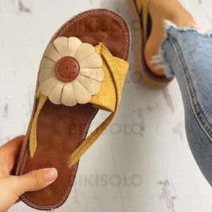 Femmes Pu Talon Plat Sandales Chaussons Avec Une Fleur Chaussures