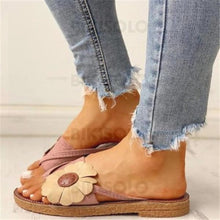 Charger l&#39;image dans la galerie, Femmes Pu Talon Plat Sandales Chaussons Avec Une Fleur Chaussures