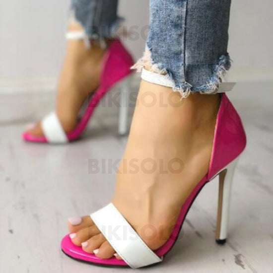 Femmes Pu Talon Stiletto Sandales À Bout Ouvert Avec Boucle Chaussures