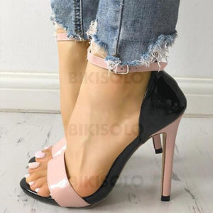 Femmes Pu Talon Stiletto Sandales À Bout Ouvert Avec Boucle Chaussures