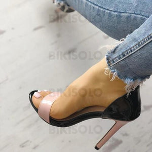 Femmes Pu Talon Stiletto Sandales À Bout Ouvert Avec Boucle Chaussures