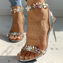 Charger l&#39;image dans la galerie, Femmes Pu Talon Stiletto Sandales À Bout Ouvert Avec Boucle Une Fleur Chaussures