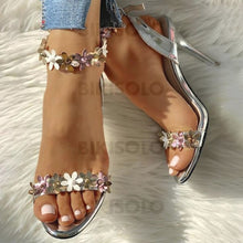 Charger l&#39;image dans la galerie, Femmes Pu Talon Stiletto Sandales À Bout Ouvert Avec Boucle Une Fleur Chaussures