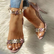 Charger l&#39;image dans la galerie, Femmes Pu Talon Stiletto Sandales À Bout Ouvert Avec Boucle Une Fleur Chaussures