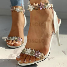 Charger l&#39;image dans la galerie, Femmes Pu Talon Stiletto Sandales À Bout Ouvert Avec Boucle Une Fleur Chaussures