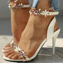 Charger l&#39;image dans la galerie, Femmes Pu Talon Stiletto Sandales À Bout Ouvert Avec Boucle Une Fleur Chaussures