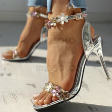 Charger l&#39;image dans la galerie, Femmes Pu Talon Stiletto Sandales À Bout Ouvert Avec Boucle Une Fleur Chaussures