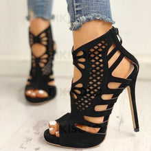 Charger l'image dans la galerie, Femmes Pu Talon Stiletto Sandales À Bout Ouvert Avec Zip Ouvertes Chaussures