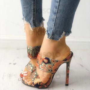 Femmes Pu Talon Stiletto Sandales À Bout Ouvert Chaussons Chaussures