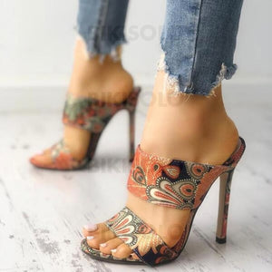 Femmes Pu Talon Stiletto Sandales À Bout Ouvert Chaussons Chaussures