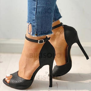 Femmes Pu Talon Stiletto Sandales Escarpins À Bout Ouvert Avec Boucle Chaussures