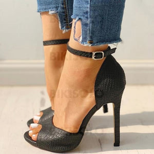 Femmes Pu Talon Stiletto Sandales Escarpins À Bout Ouvert Avec Boucle Chaussures