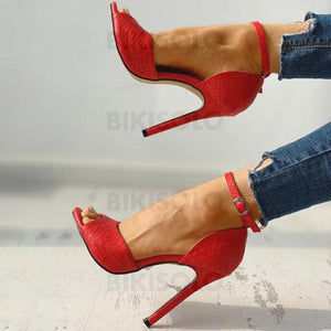 Femmes Pu Talon Stiletto Sandales Escarpins À Bout Ouvert Avec Boucle Chaussures