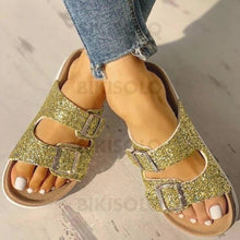 Charger l'image dans la galerie, Femmes Pvc Talon Plat Sandales À Bout Ouvert Chaussons Avec Strass Boucle Chaussures