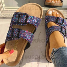 Charger l'image dans la galerie, Femmes Pvc Talon Plat Sandales À Bout Ouvert Chaussons Avec Strass Boucle Chaussures