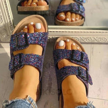 Charger l'image dans la galerie, Femmes Pvc Talon Plat Sandales À Bout Ouvert Chaussons Avec Strass Boucle Chaussures