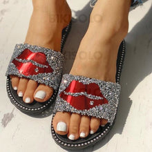 Charger l'image dans la galerie, Femmes Pvc Talon Plat Sandales À Bout Ouvert Chaussons Avec Strass Chaussures