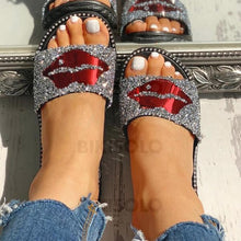 Charger l'image dans la galerie, Femmes Pvc Talon Plat Sandales À Bout Ouvert Chaussons Avec Strass Chaussures