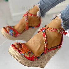 Charger l'image dans la galerie, Femmes Satiné Talon Compensé Sandales À Bout Ouvert Avec Fleur En Satin Chaussures